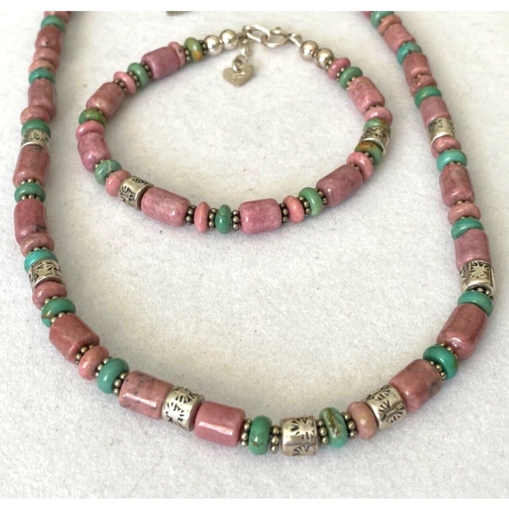 Vintage CD Navajo 925 Sterling
Rhodonite Turquoise Bead Necklace
Bracelet Set